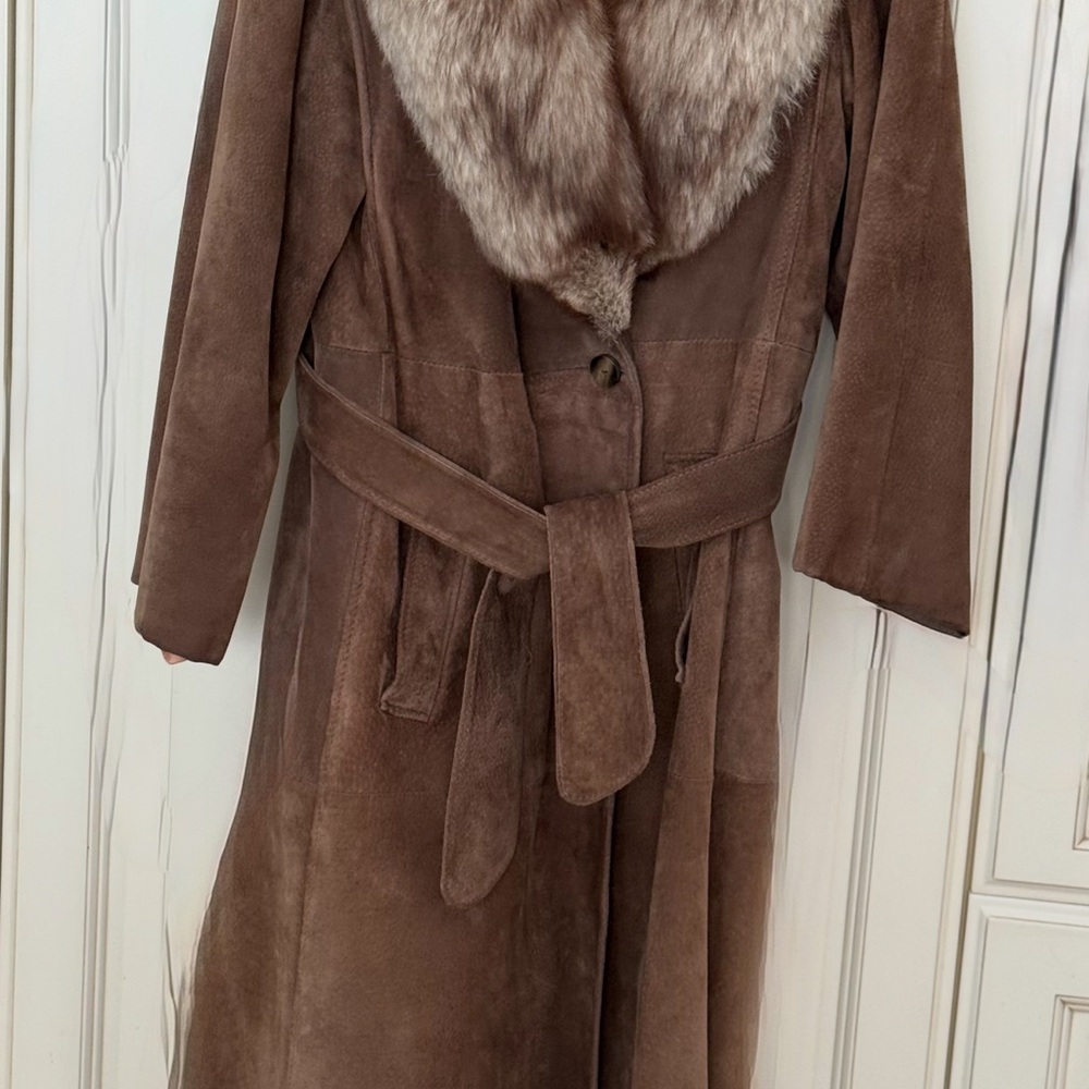Vintage 70s Tannery Row Suede genuine leather coat with fur collar